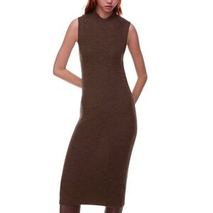 Aritzia Babaton Aesthetica Mockneck Midi Sweater Dress Brown Wool Sz M NWOT